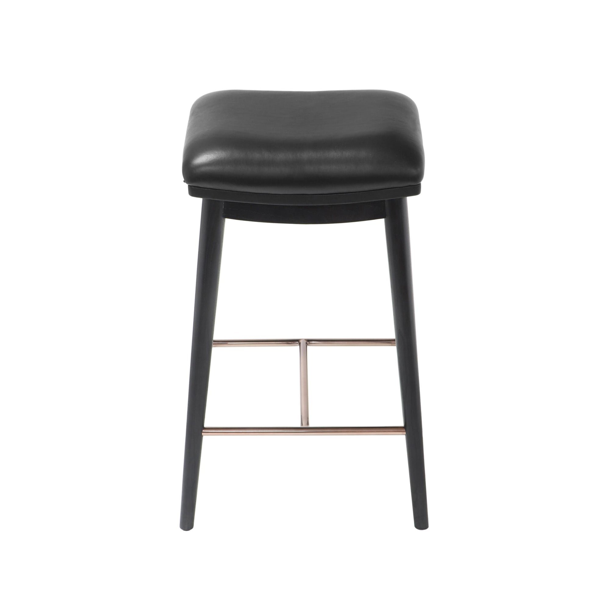 Auburn Wooden Counter Height Stool in Black Ash Wood with Black Leather, Product Code AU-BK-WO-CH-ST-BK