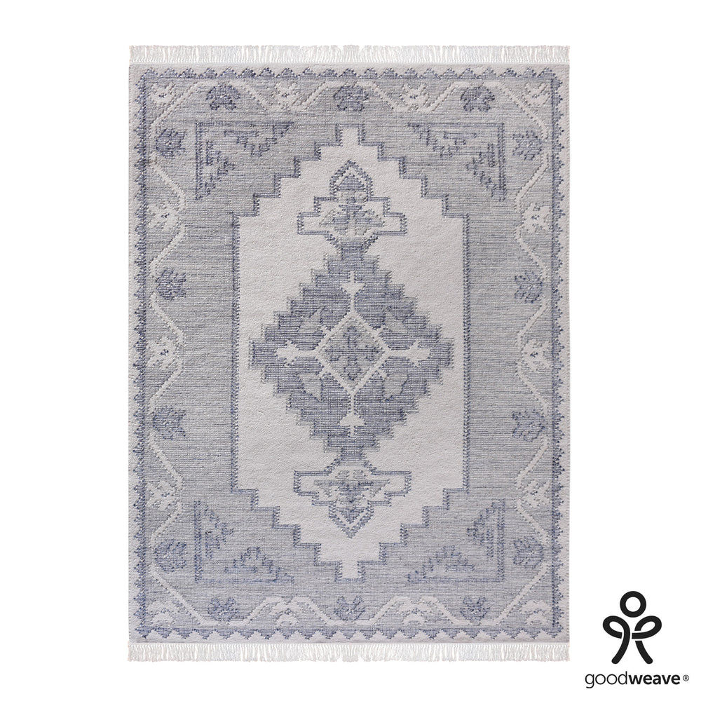 Vyne Hand Woven Wool Rug - Ivory & Blue