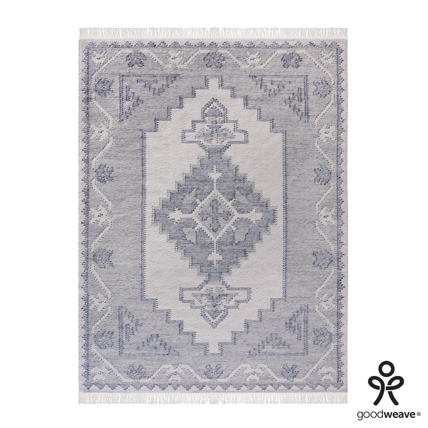 Vyne Hand Woven Wool Rug - Ivory & Blue