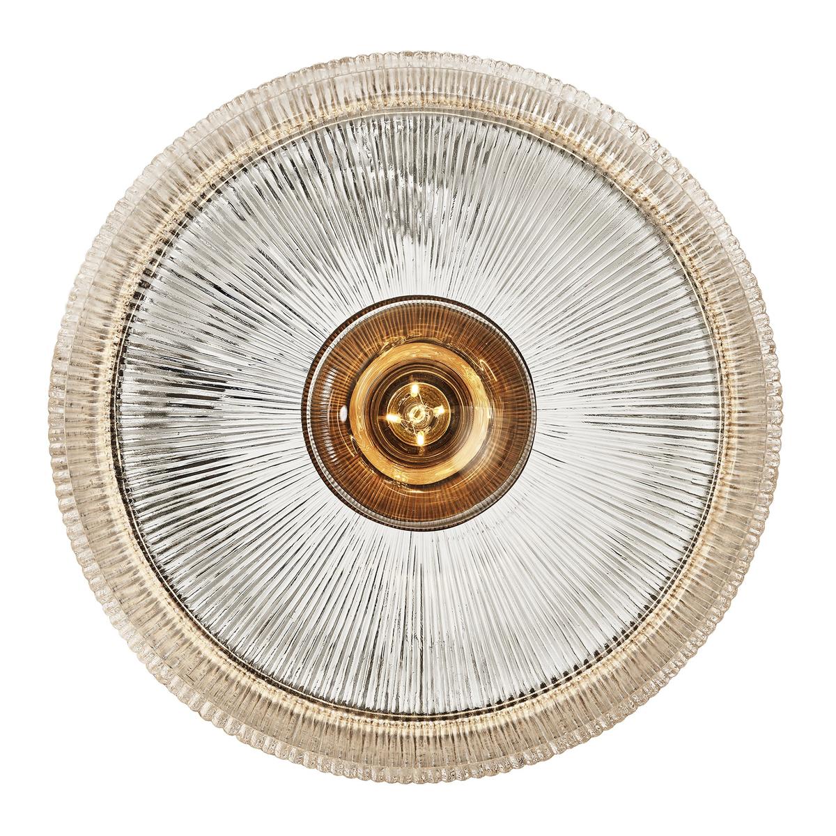 Ribbed Clear Glass Dish Wall Diffuser in 12 Inch with Brass Holder