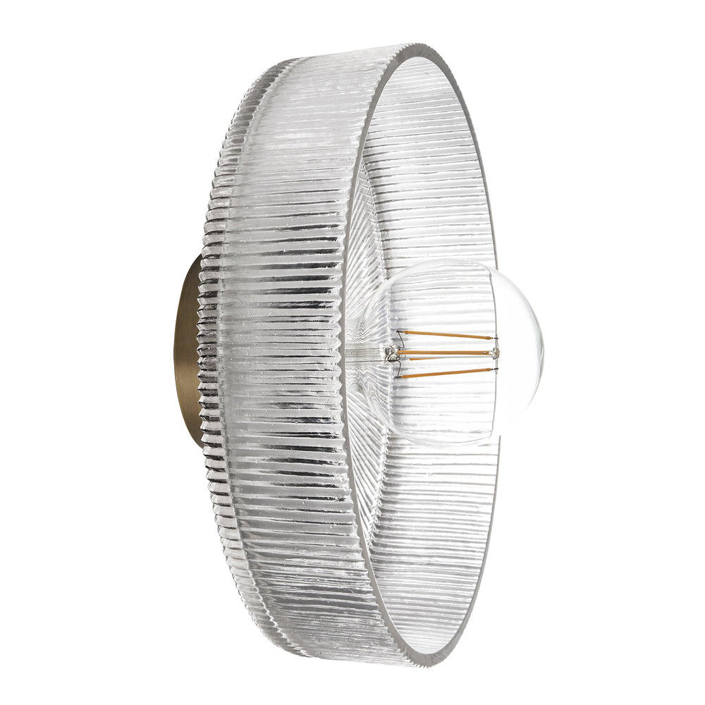 Ribbed Clear Glass Dish Wall Diffuser in 12 Inch with Brass Holder