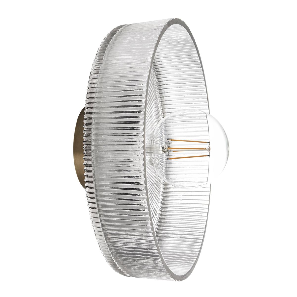 Ribbed Clear Glass Dish Wall Diffuser in 12 Inch with Brass Holder