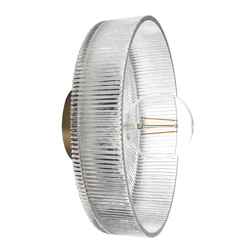 Ribbed Clear Glass Dish Wall Diffuser in 12 Inch with Brass Holder