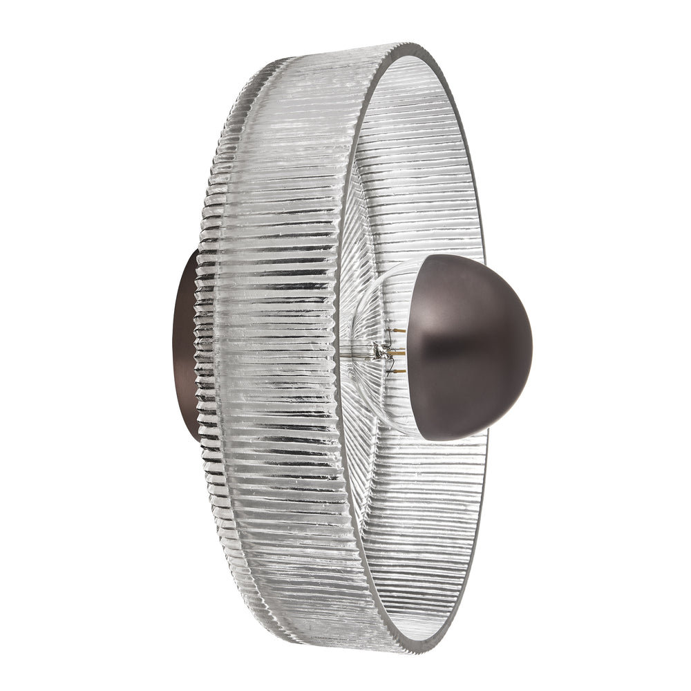 Ribbed Clear Glass Dish Wall Diffuser in 12 Inch with Bronze Holder