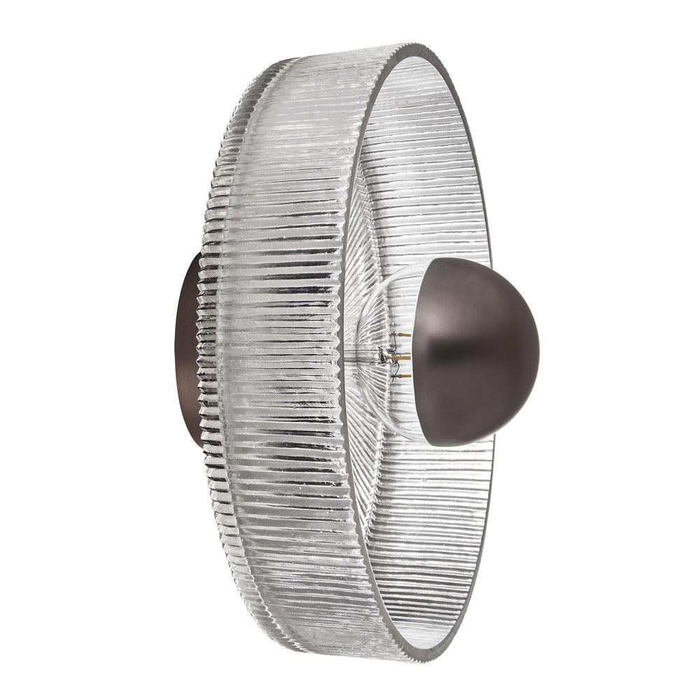 Ribbed Clear Glass Dish Wall Diffuser in 12 Inch with Bronze Holder