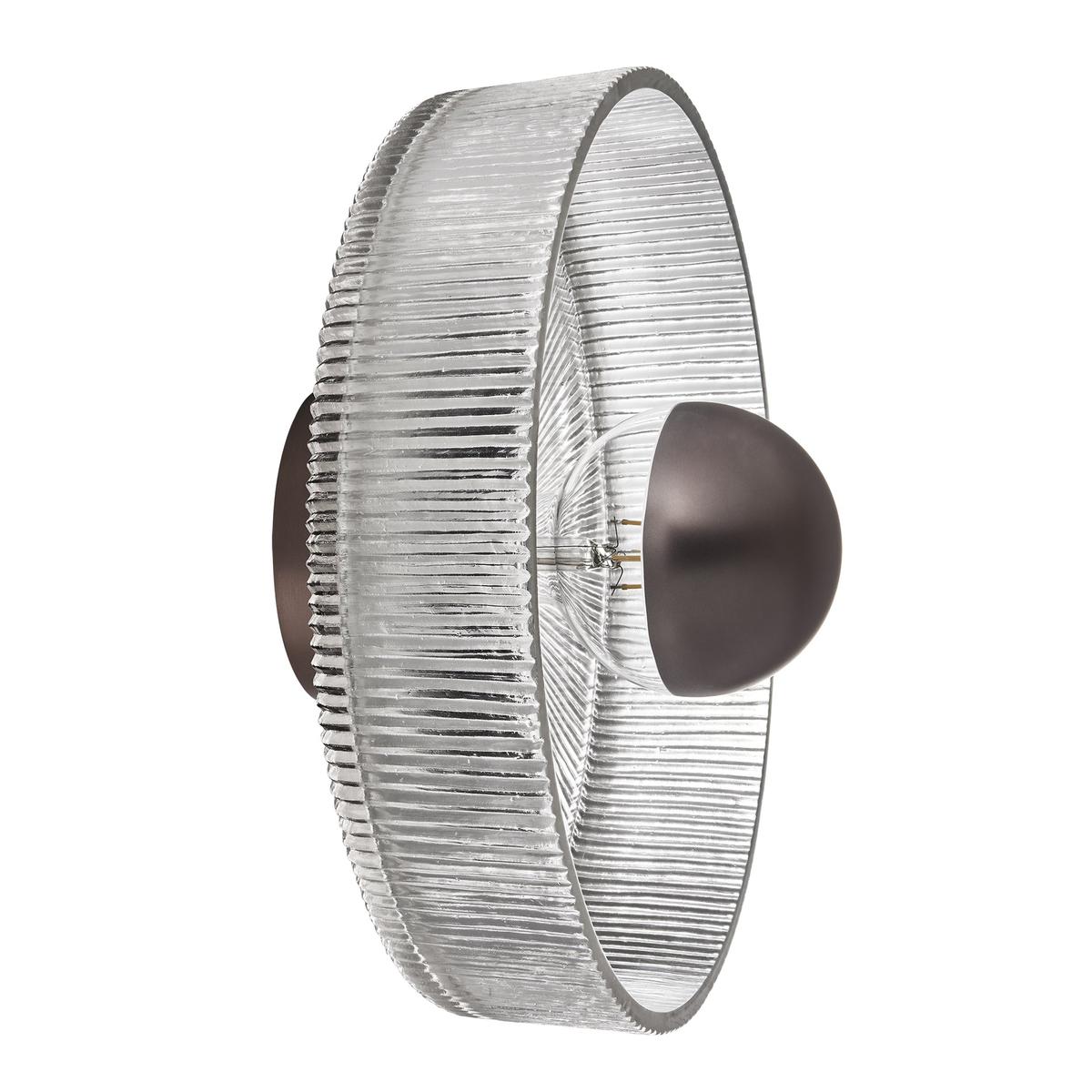 Ribbed Clear Glass Dish Wall Diffuser in 12 Inch with Bronze Holder