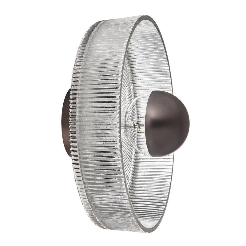 Ribbed Clear Glass Dish Wall Diffuser in 12 Inch with Bronze Holder