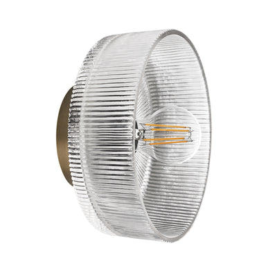 Ribbed Clear Glass Dish Wall Diffuser in 8 Inch with Brass Holder