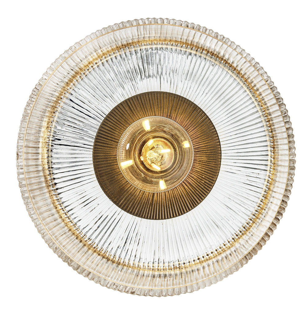 Ribbed Clear Glass Dish Wall Diffuser in 8 Inch with Brass Holder