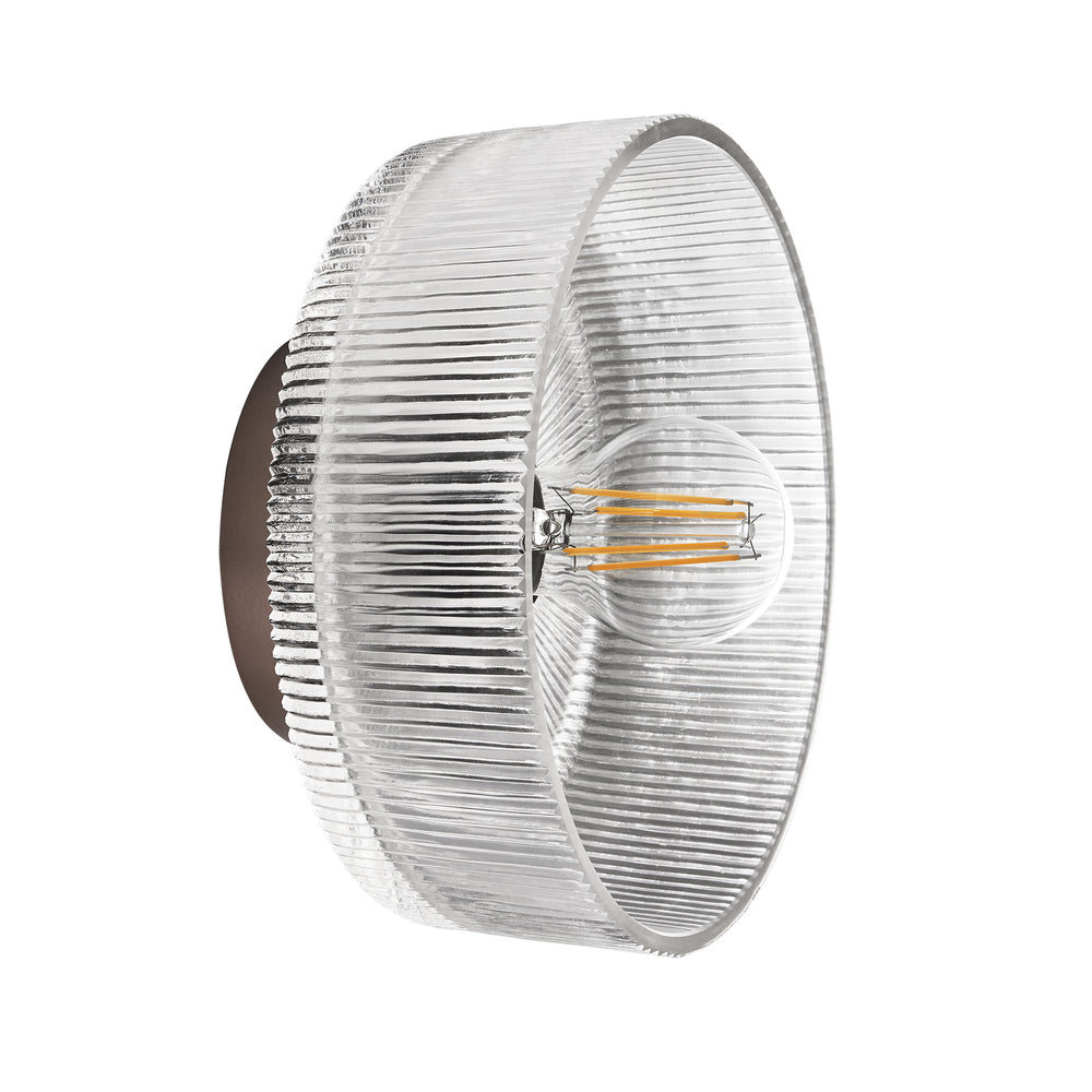 Ribbed Clear Glass Dish Wall Diffuser in 8 Inch with Bronze Holder