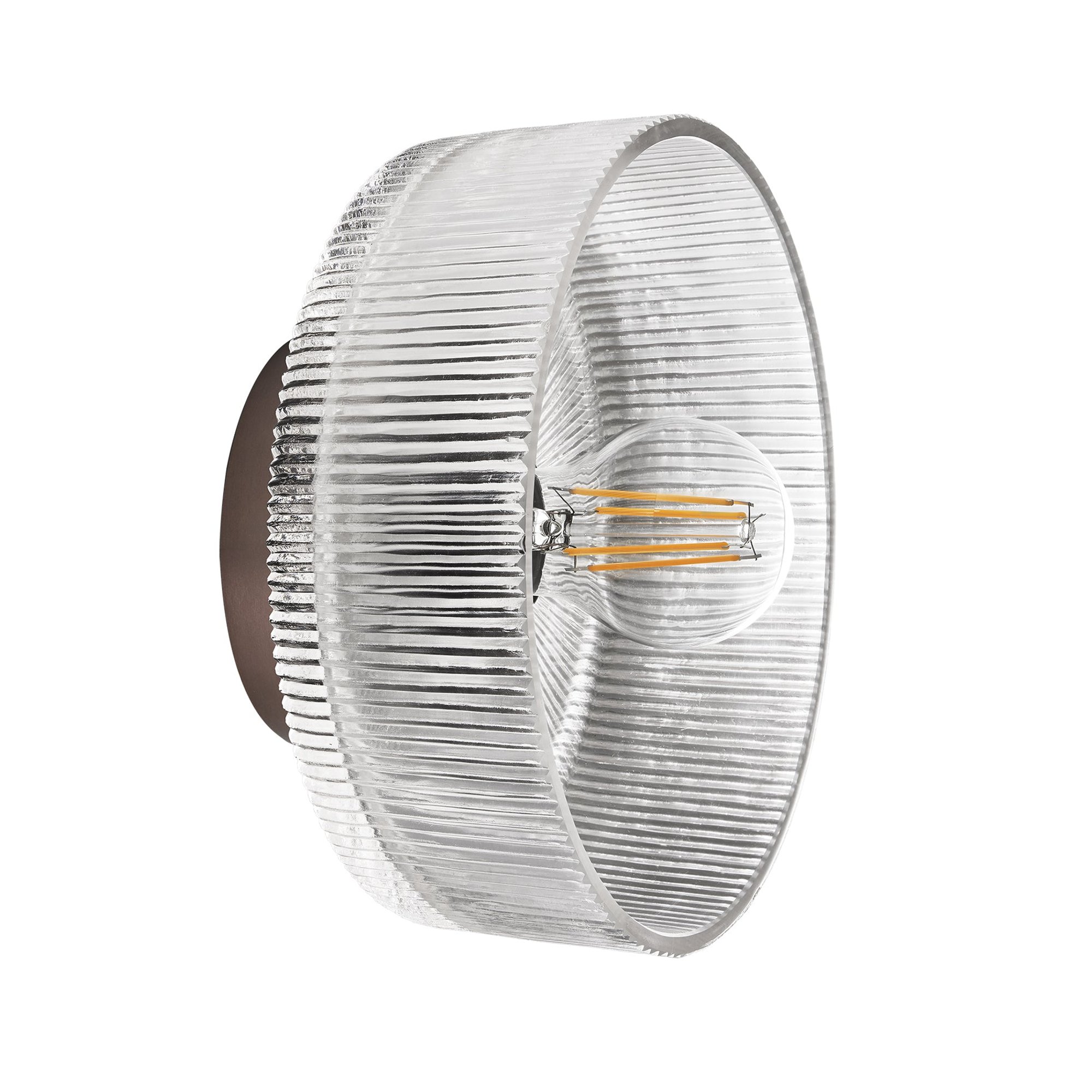 Ribbed Clear Glass Dish Wall Diffuser in 8 Inch with Bronze Holder