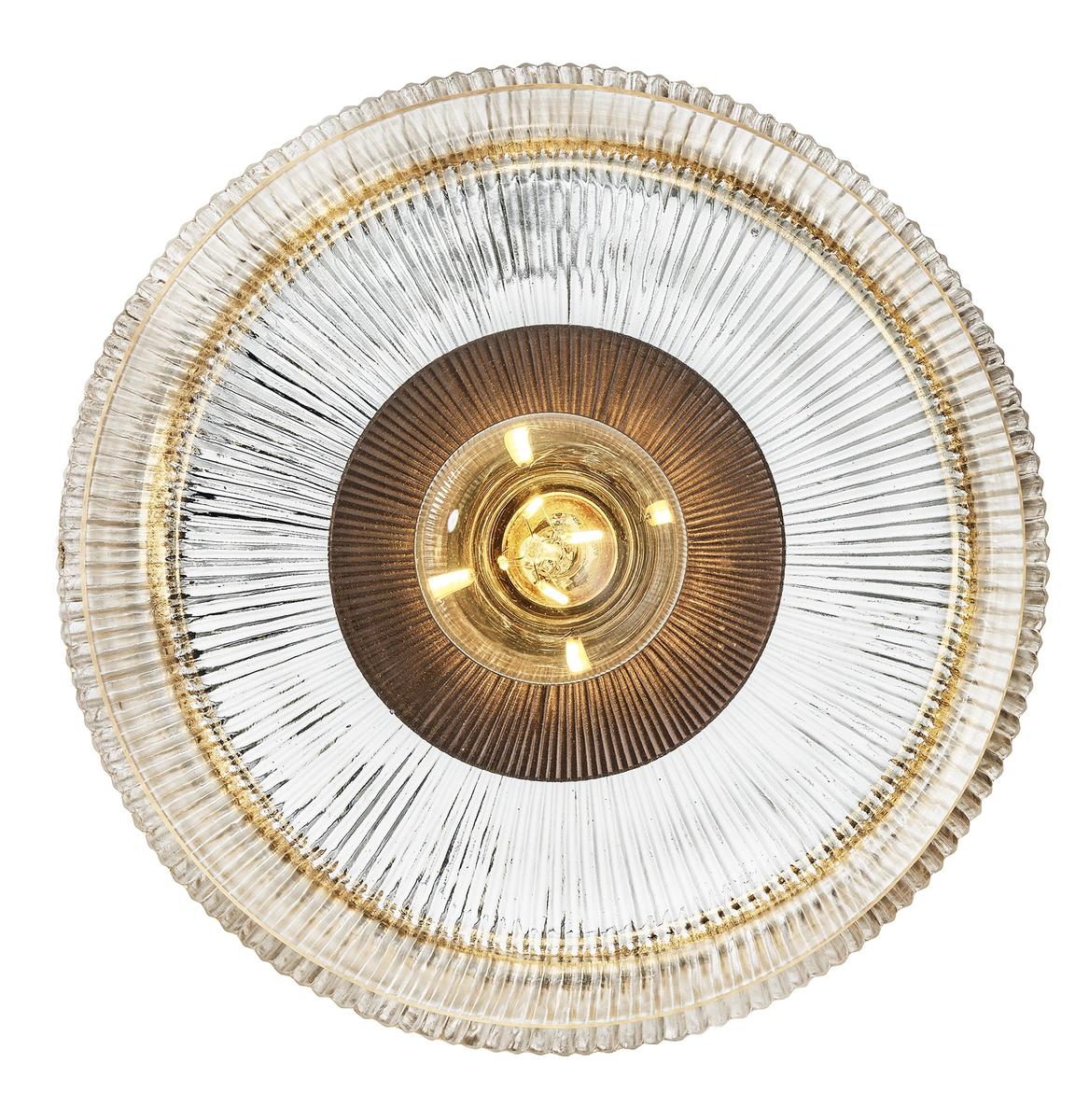 Ribbed Clear Glass Dish Wall Diffuser in 8 Inch with Bronze Holder