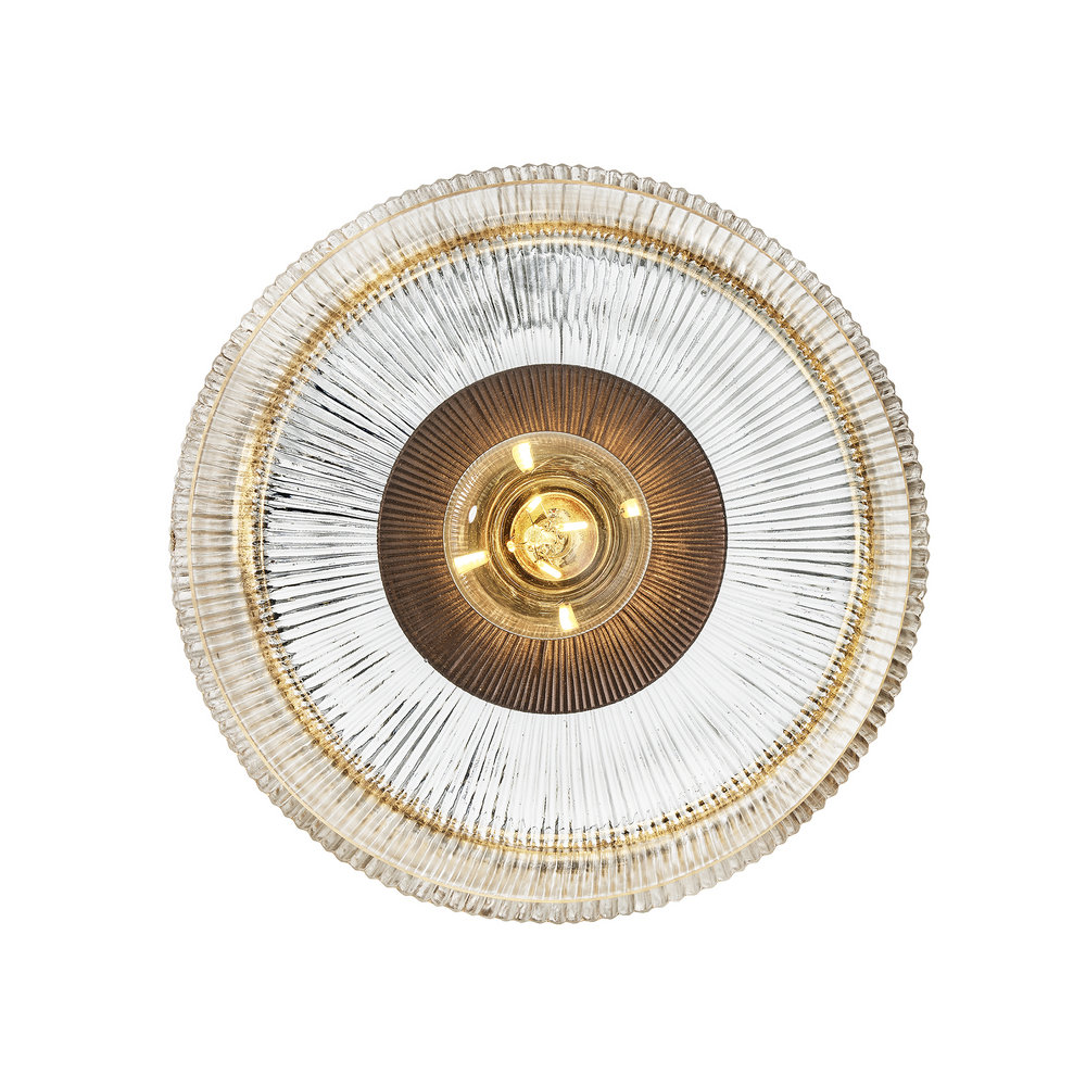 Ribbed Clear Glass Dish Wall Diffuser in 8 Inch with Bronze Holder