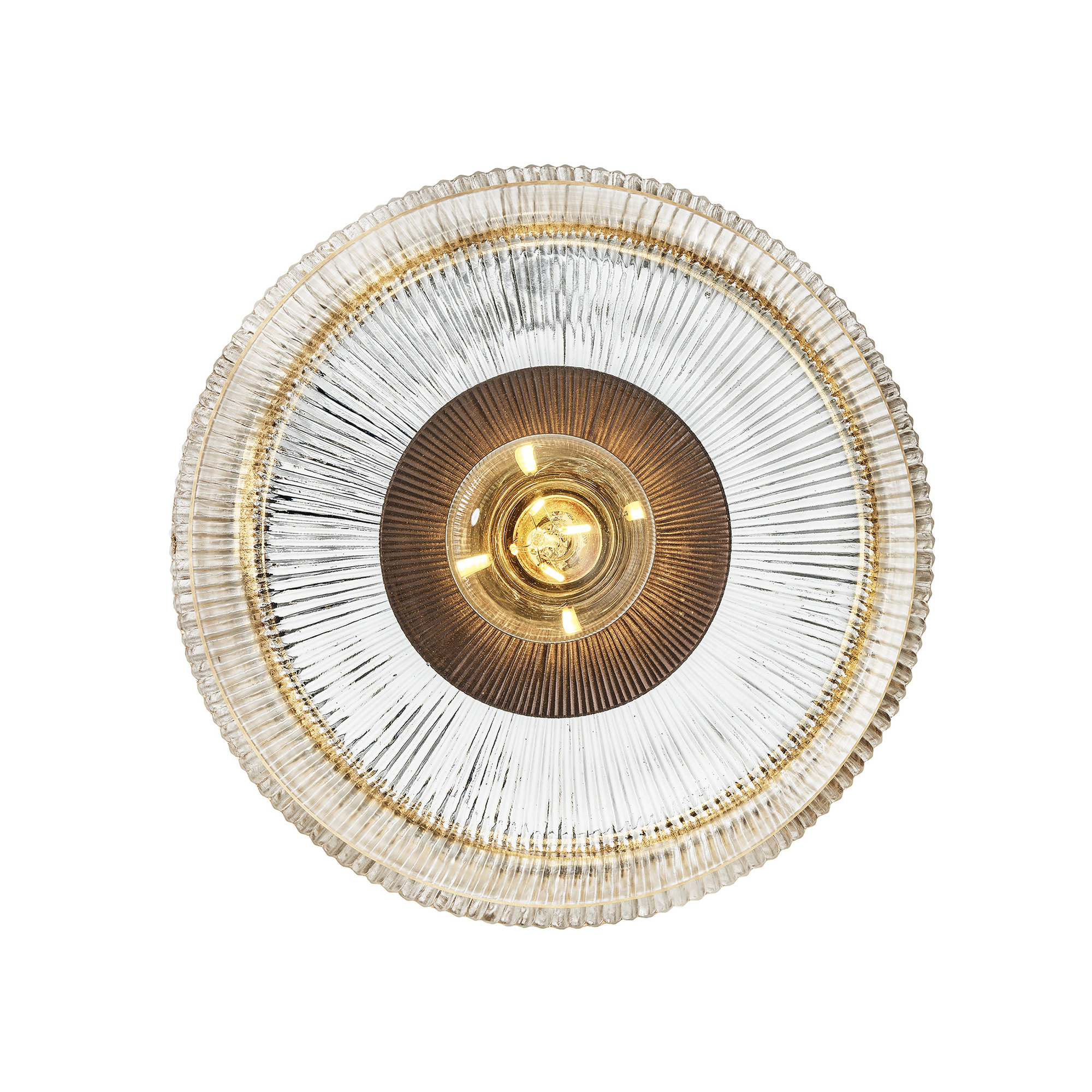 Ribbed Clear Glass Dish Wall Diffuser in 8 Inch with Bronze Holder