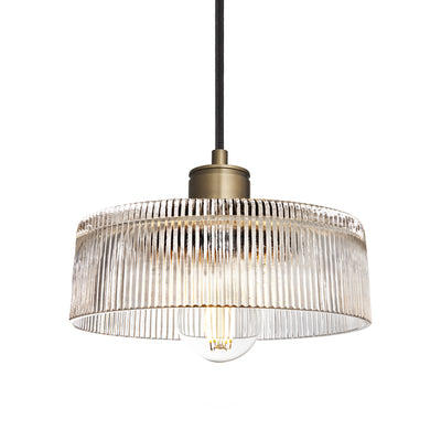 Albany Clear Glass Ribbed Dish Pendant Light in 8 Inch with Brass Holder