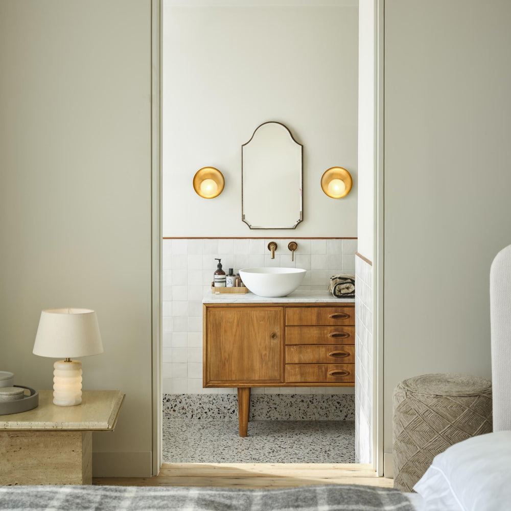 Hayle Outdoor & Bathroom Round Diffuser Wall Light in Brass