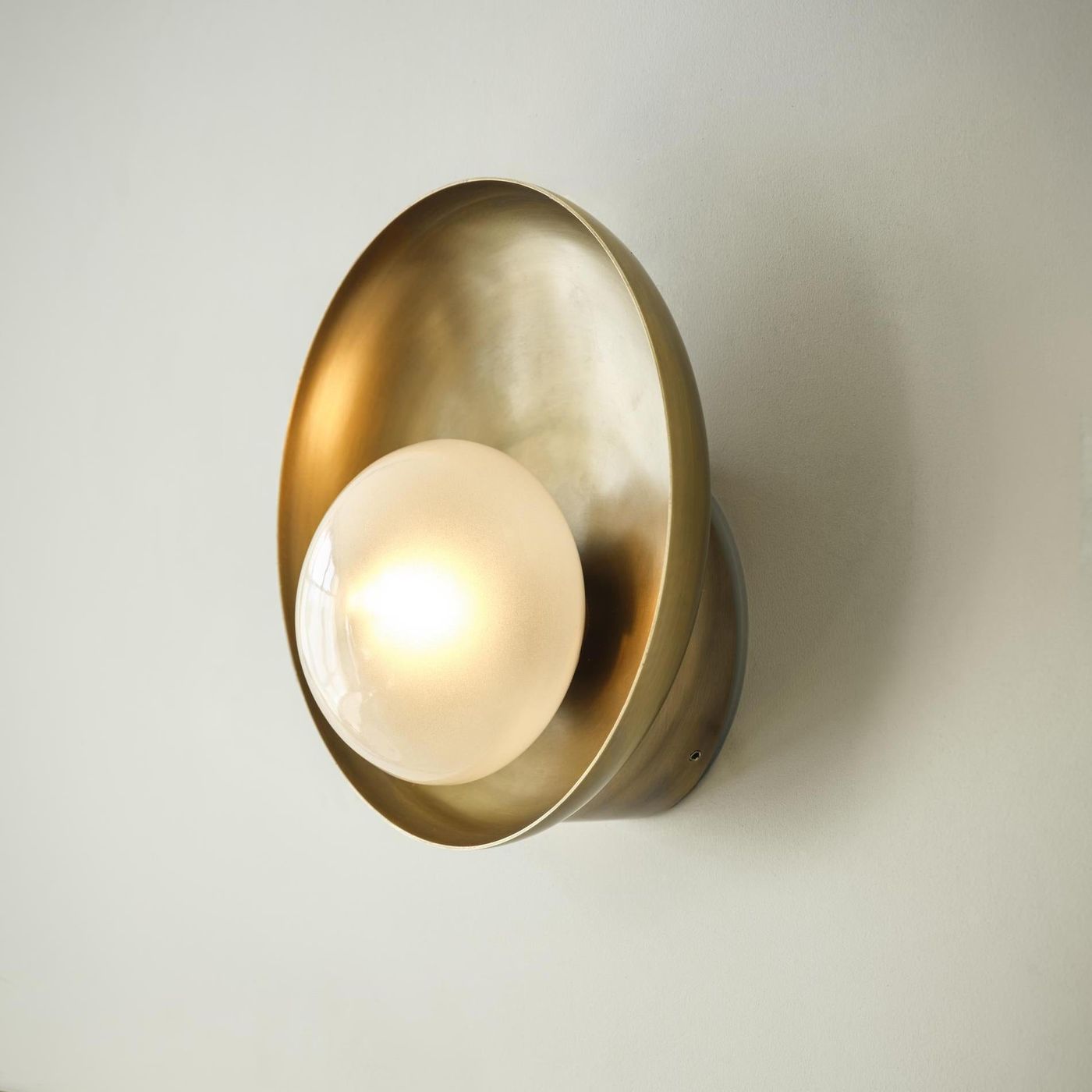 Hayle Outdoor & Bathroom Round Diffuser Wall Light in Brass
