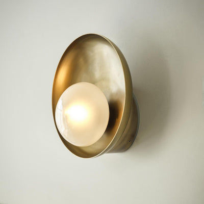 Hayle Outdoor & Bathroom Round Diffuser Wall Light in Brass