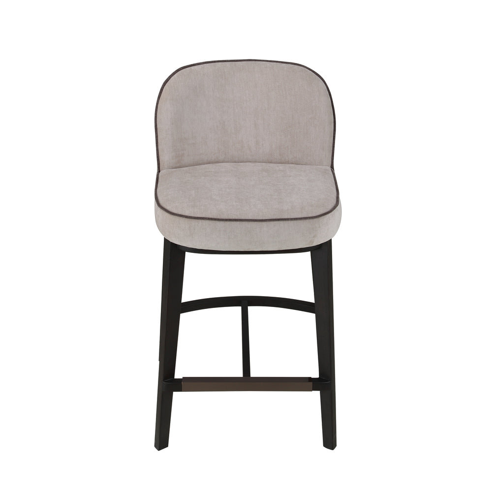 Hamble Counter Height Stool featuring a Black Wooden Frame with Backrest and a Seat Upholstered in Easy-Clean Grey Chenille