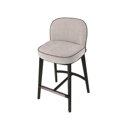 Hamble Counter Height Stool featuring a Black Wooden Frame with Backrest and a Seat Upholstered in Easy-Clean Grey Chenille