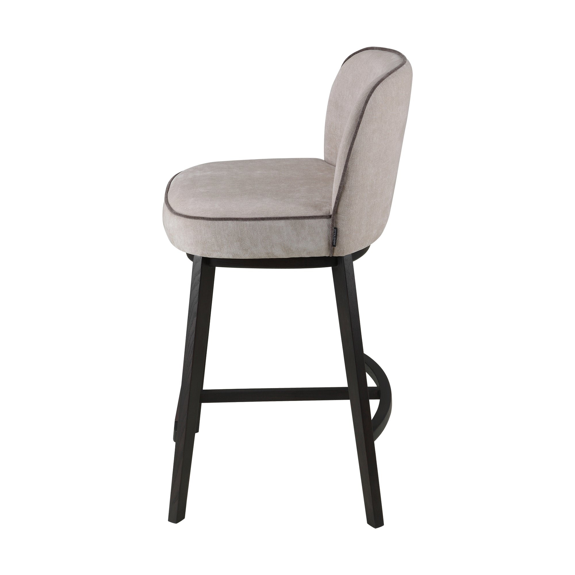 Hamble Counter Height Stool featuring a Black Wooden Frame with Backrest and a Seat Upholstered in Easy-Clean Grey Chenille