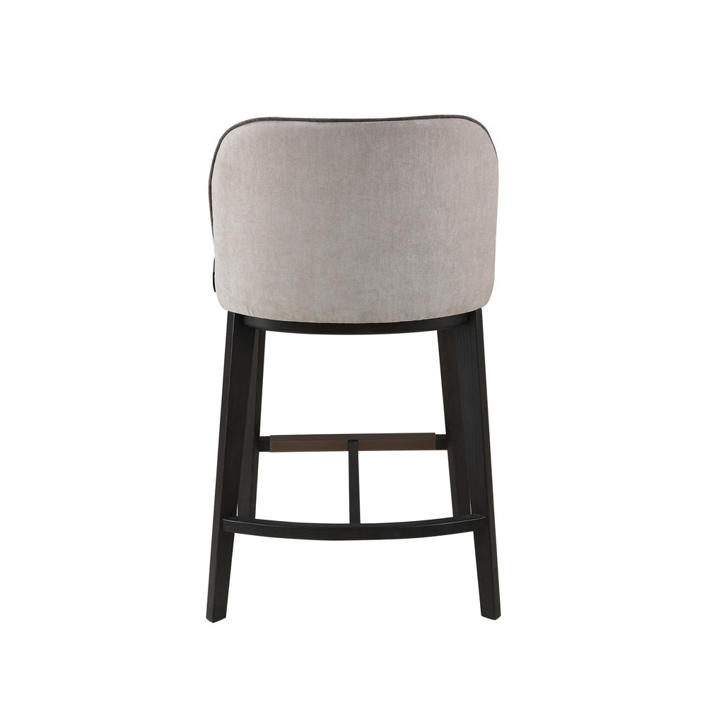 Hamble Counter Height Stool featuring a Black Wooden Frame with Backrest and a Seat Upholstered in Easy-Clean Grey Chenille