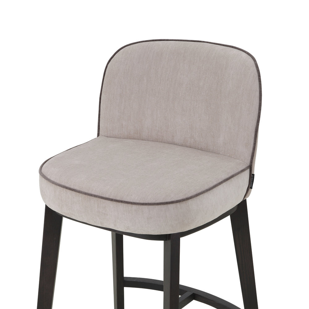Hamble Counter Height Stool featuring a Black Wooden Frame with Backrest and a Seat Upholstered in Easy-Clean Grey Chenille