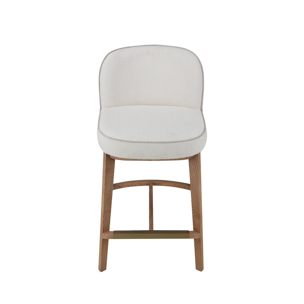 Hamble Counter Height Stool featuring a Natural Wooden Frame with Backrest and a Seat Upholstered in Easy-Clean Natural Chenille