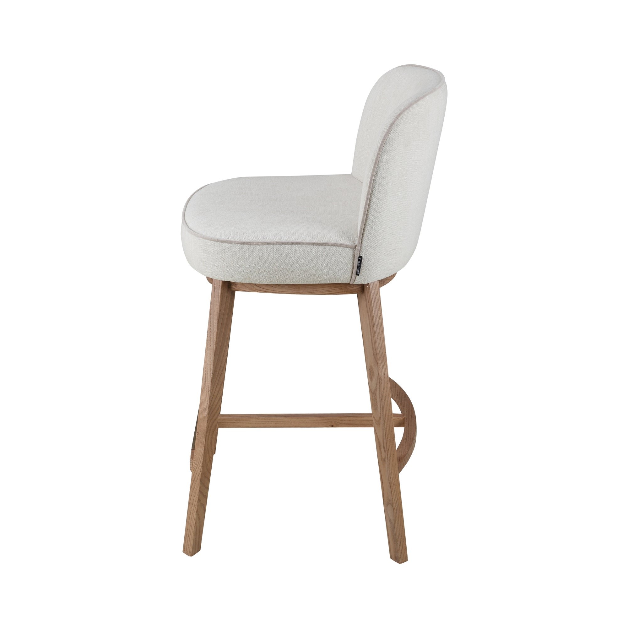 Hamble Counter Height Stool featuring a Natural Wooden Frame with Backrest and a Seat Upholstered in Easy-Clean Natural Chenille