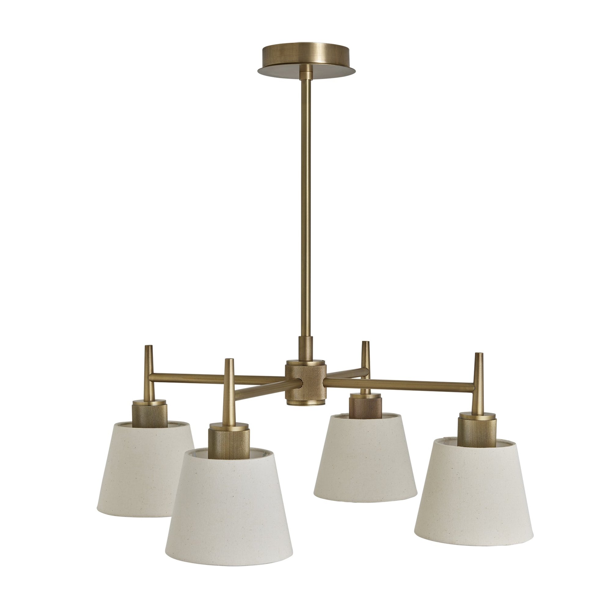 Henley 4 Arm Pendant Light with Natural Cotton Shades in Brass, Product Code HE-4AP-B-EM-S-NC-GT