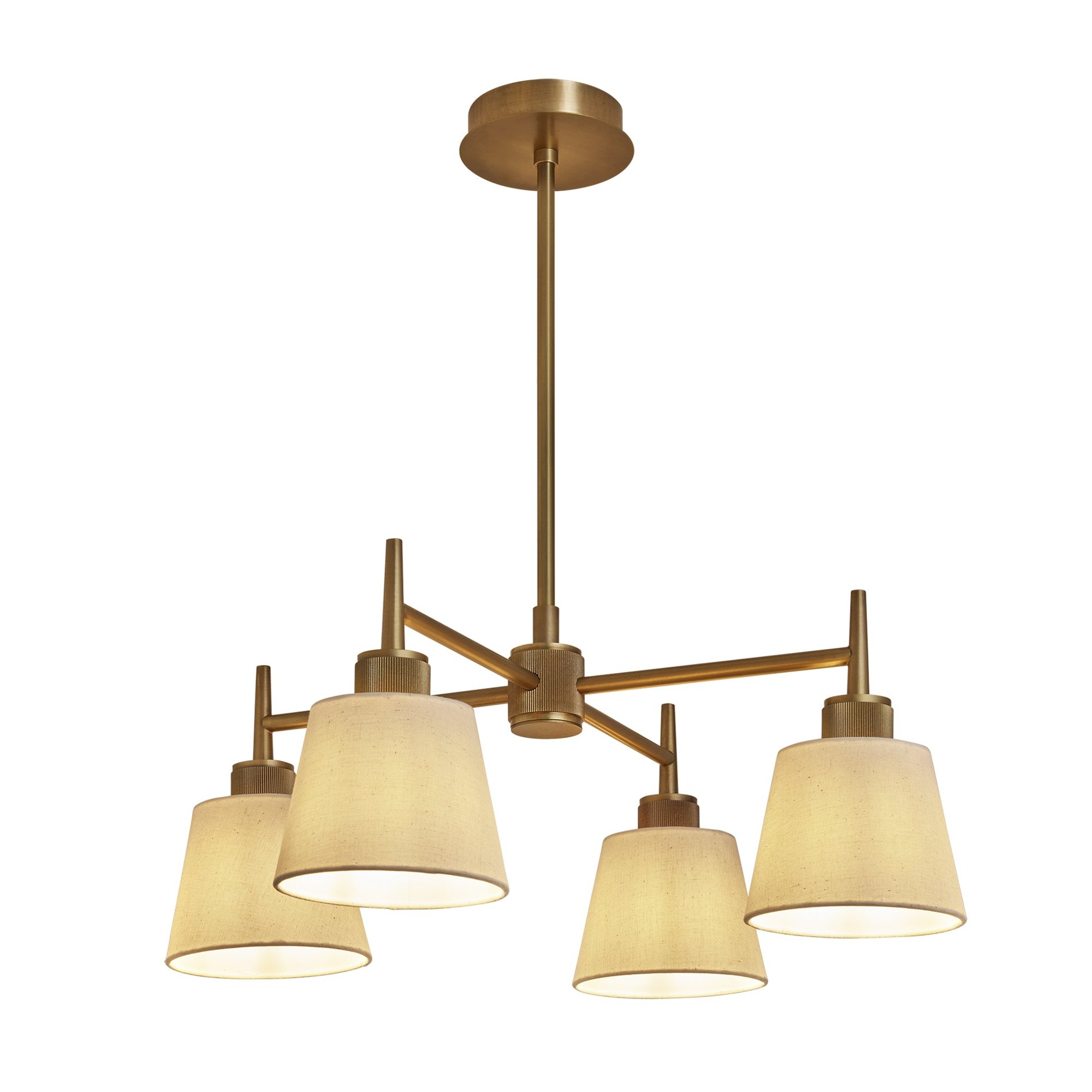 Henley 4 Arm Pendant Light with Natural Cotton Shades in Brass, Product Code HE-4AP-B-EM-S-NC-GT