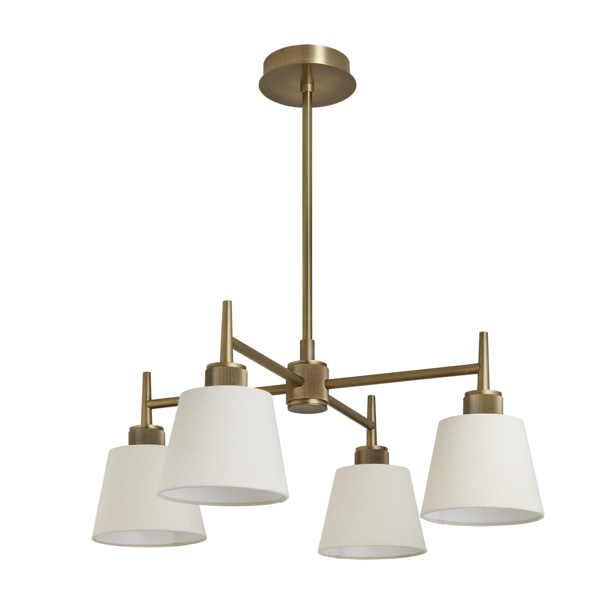 Henley 4 Arm Pendant Light with Natural Cotton Shades in Brass, Product Code HE-4AP-B-EM-S-NC-GT