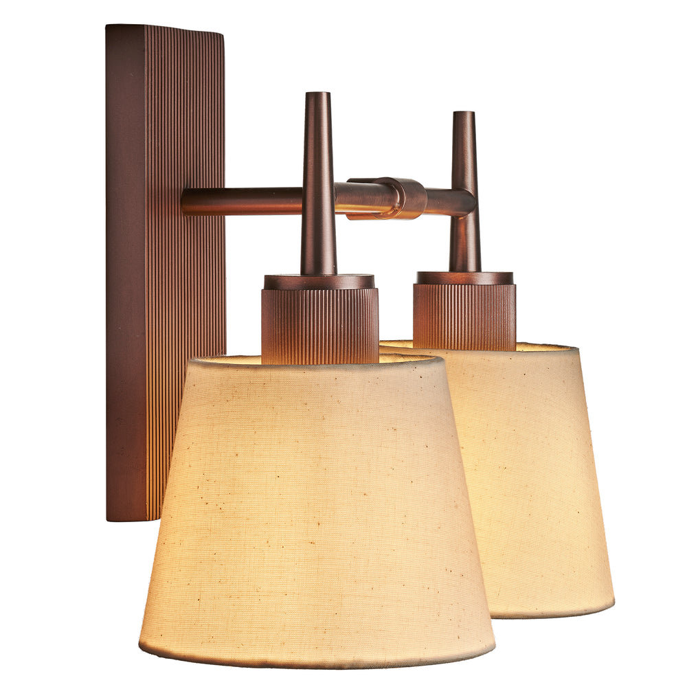 Henley Empire Double Wall Light with Light Natural Cotton Shade and Bronze Holder