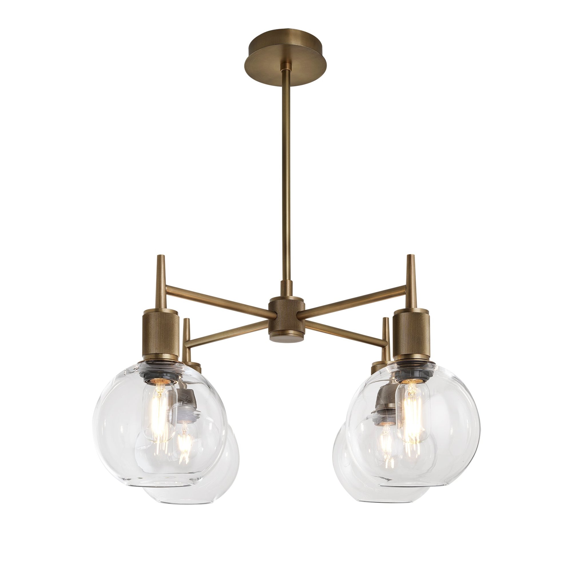 Henley Glass Globe 4 Arm Pendant Light in 7 inch Clear Finish with Brass Holder