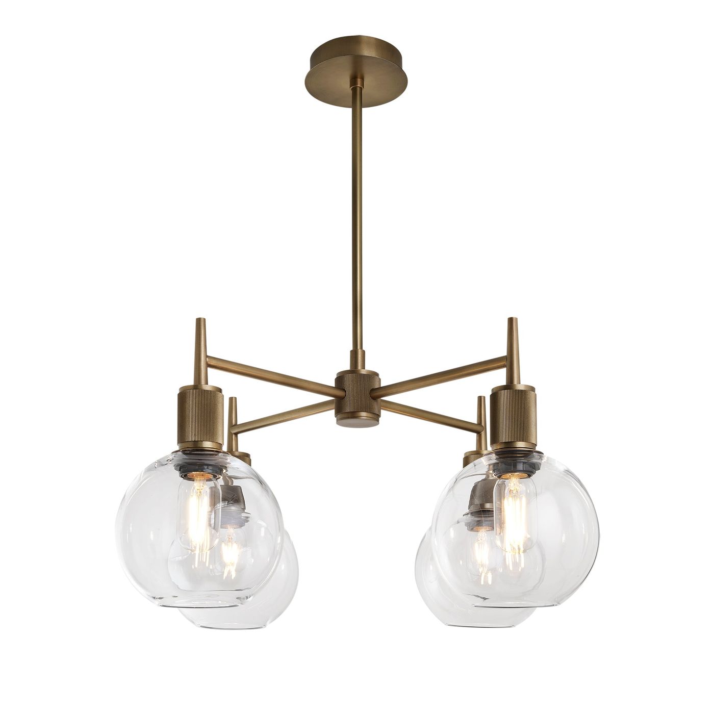Henley Glass Globe 4 Arm Pendant Light in 7 inch Clear Finish with Brass Holder