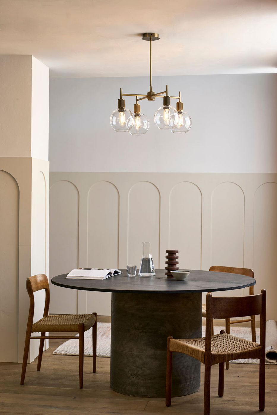 Henley Glass Globe 4 Arm Pendant Light in 7 inch Clear Finish with Brass Holder