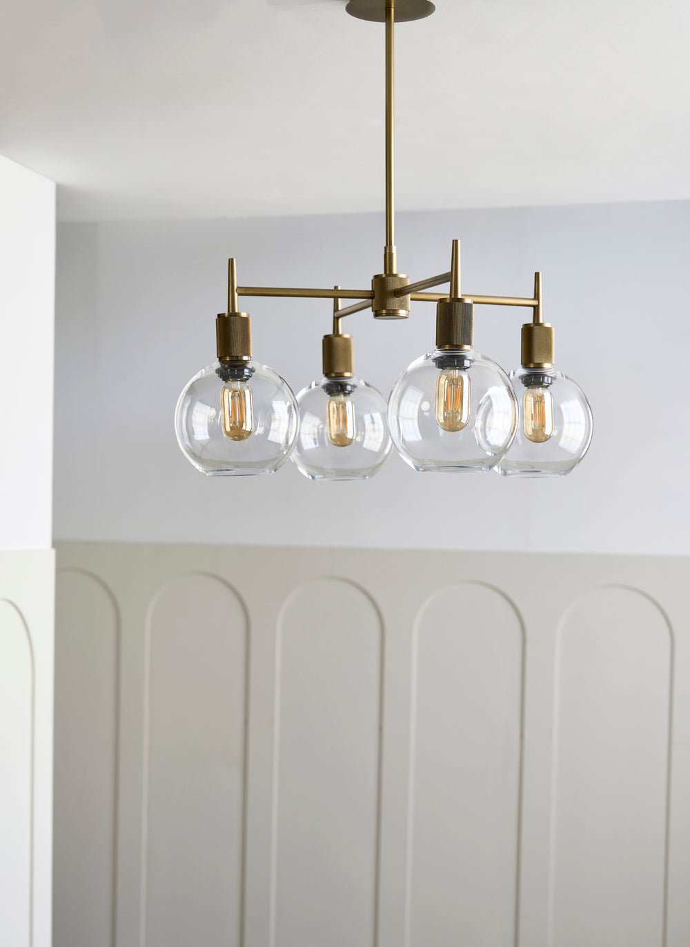 Henley Glass Globe 4 Arm Pendant Light in 7 inch Clear Finish with Brass Holder
