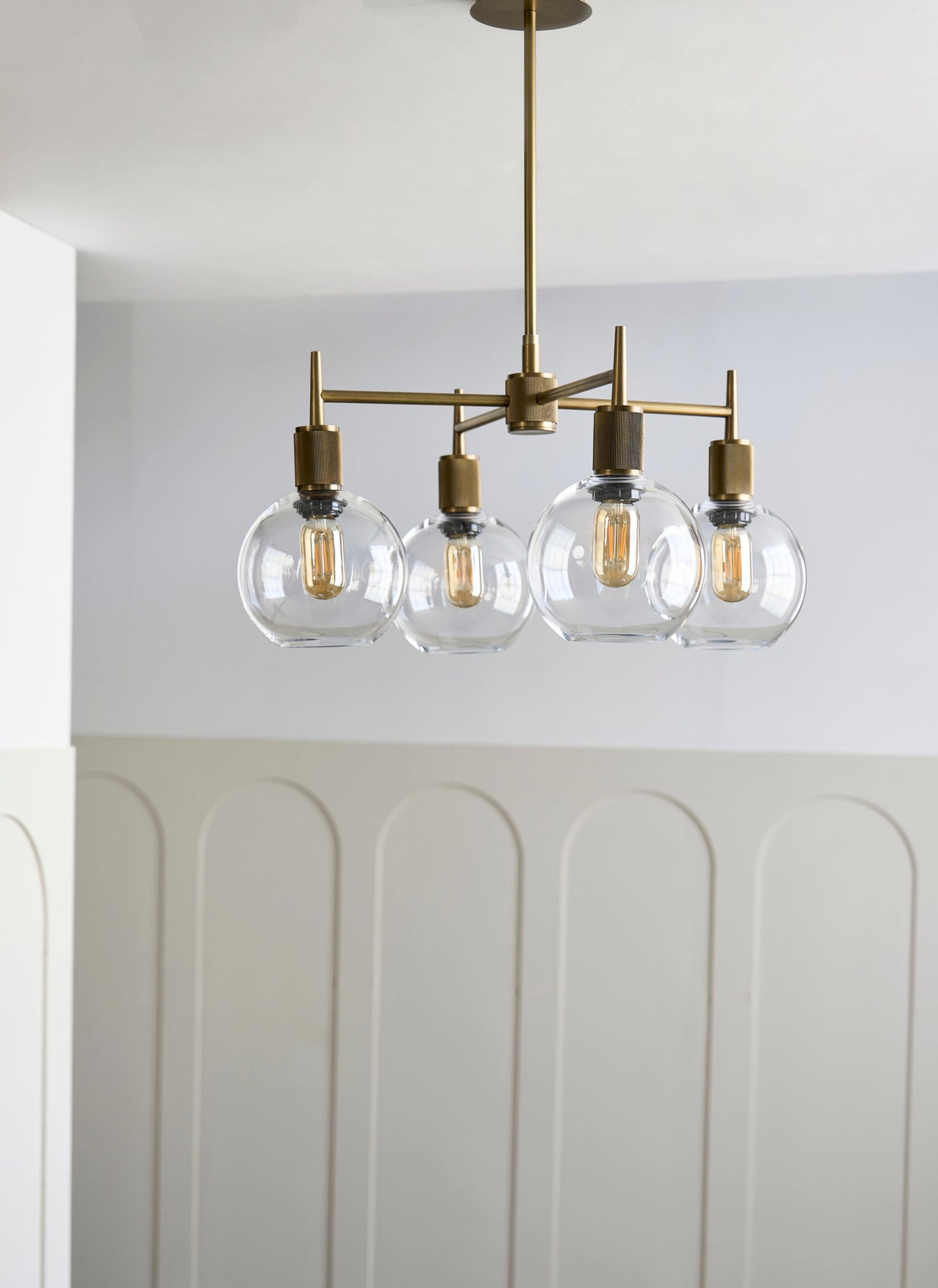 Henley Glass Globe 4 Arm Pendant Light in 7 inch Clear Finish with Brass Holder