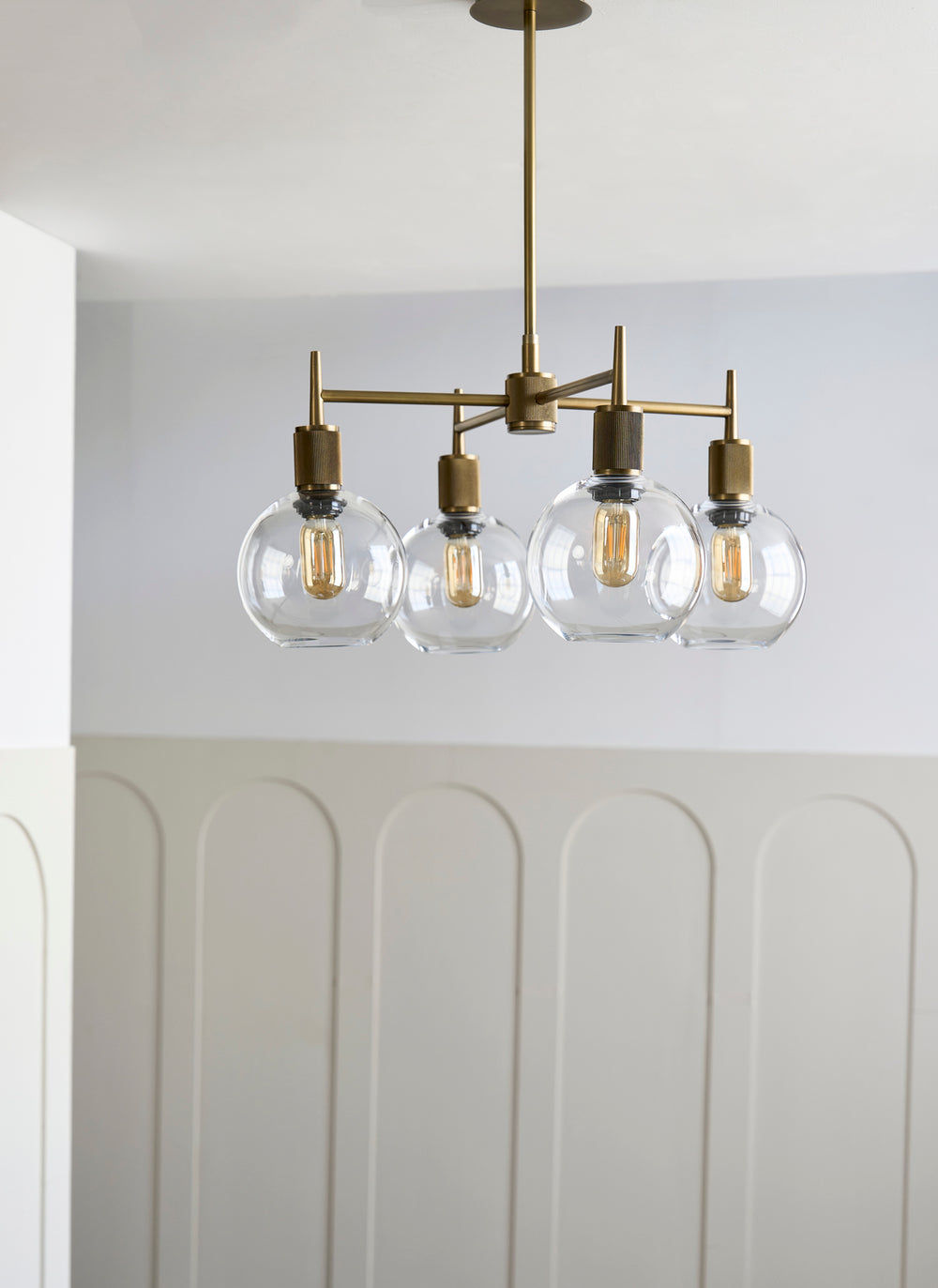 Henley Glass Globe 4 Arm Pendant Light in 7 inch Clear Finish with Brass Holder