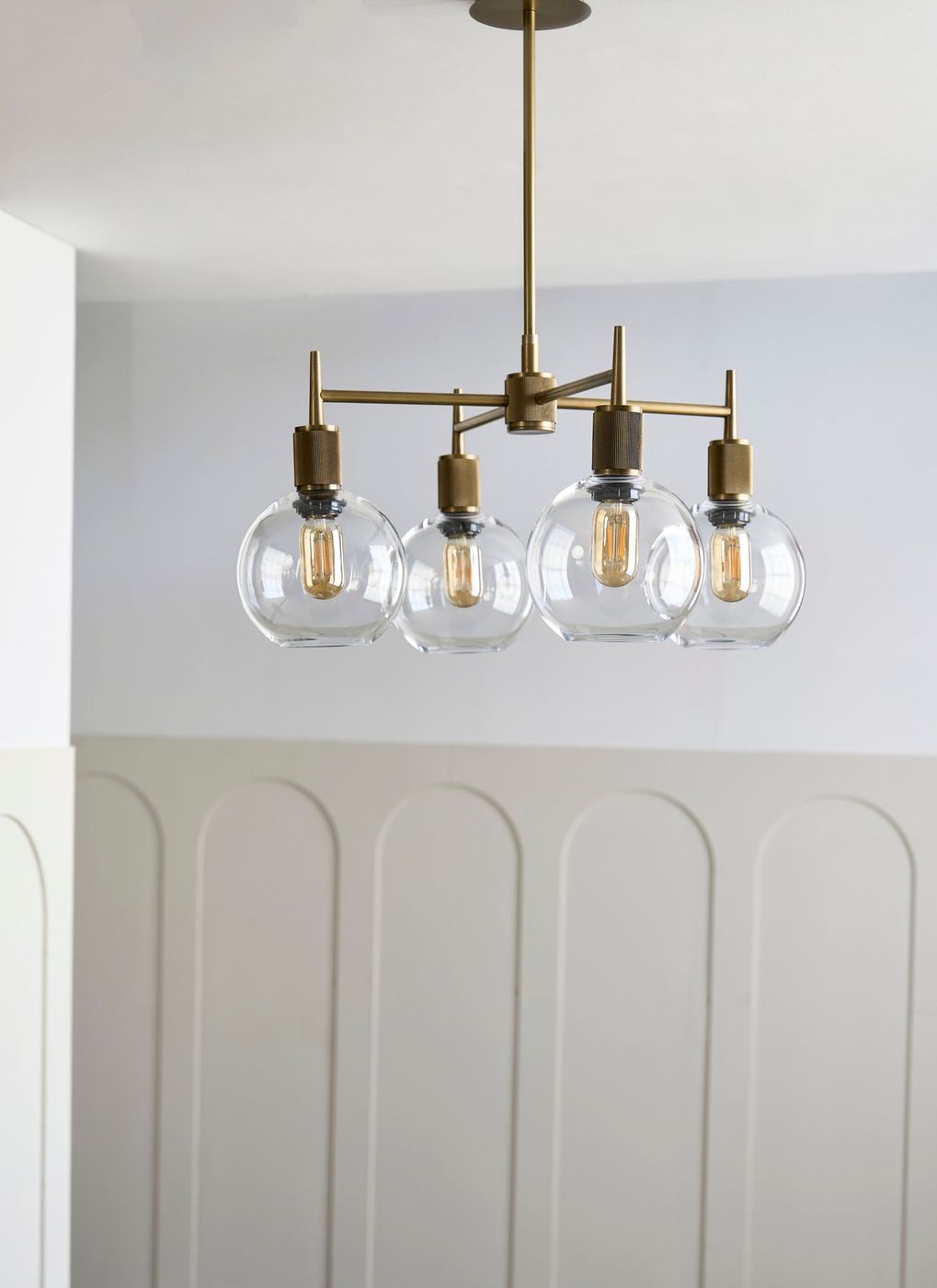 Henley Glass Globe 4 Arm Pendant Light in 7 inch Clear Finish with Brass Holder