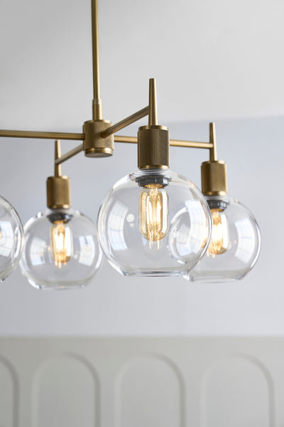 Henley 4 Arm Pendant Light - Glass Globe 7 Inch - Brass Lights - Industville Lighting UK