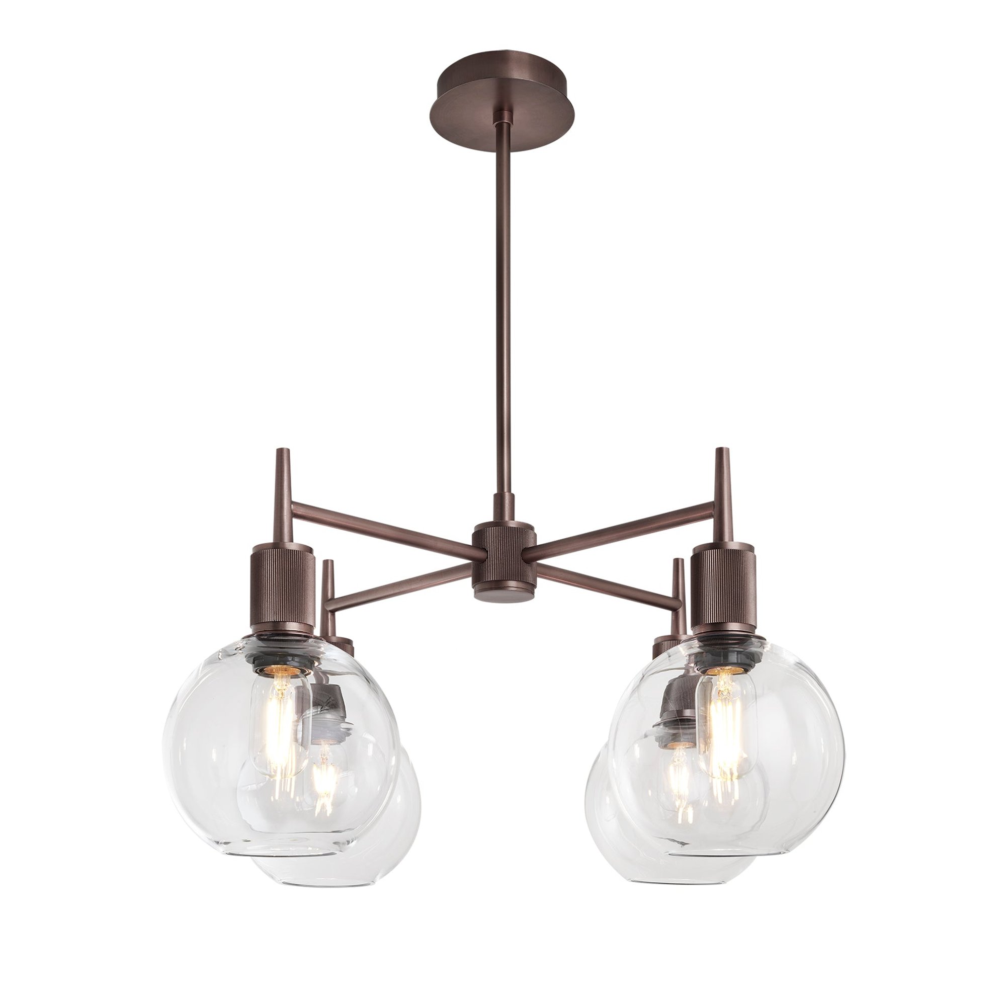 Henley Glass Globe 4 Arm Pendant Light in 7 inch Clear Finish with Bronze Holder