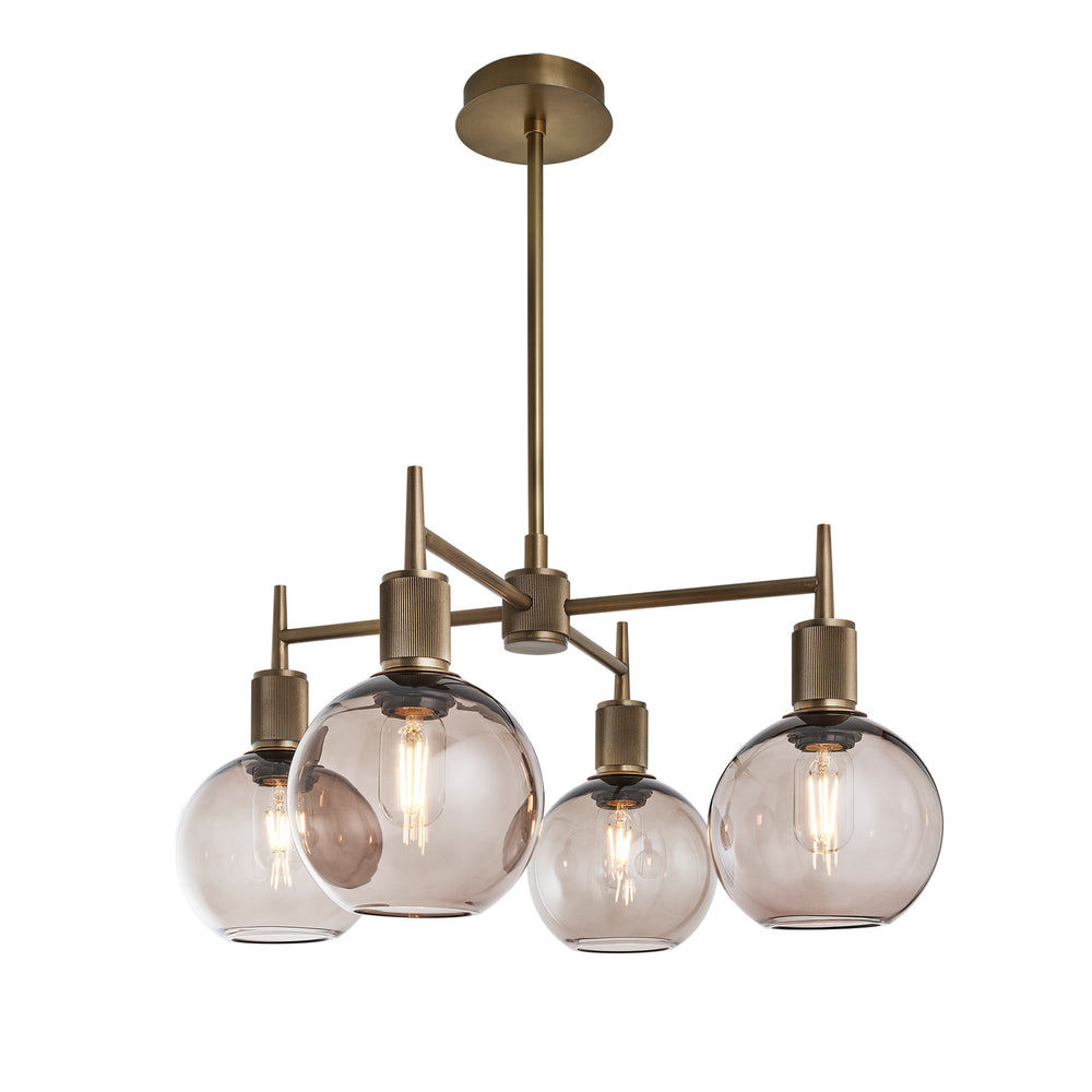 Henley Smoked Glass Globe 4 Arm Pendant Light in 7 inch Mocha Finish with Brass Holder