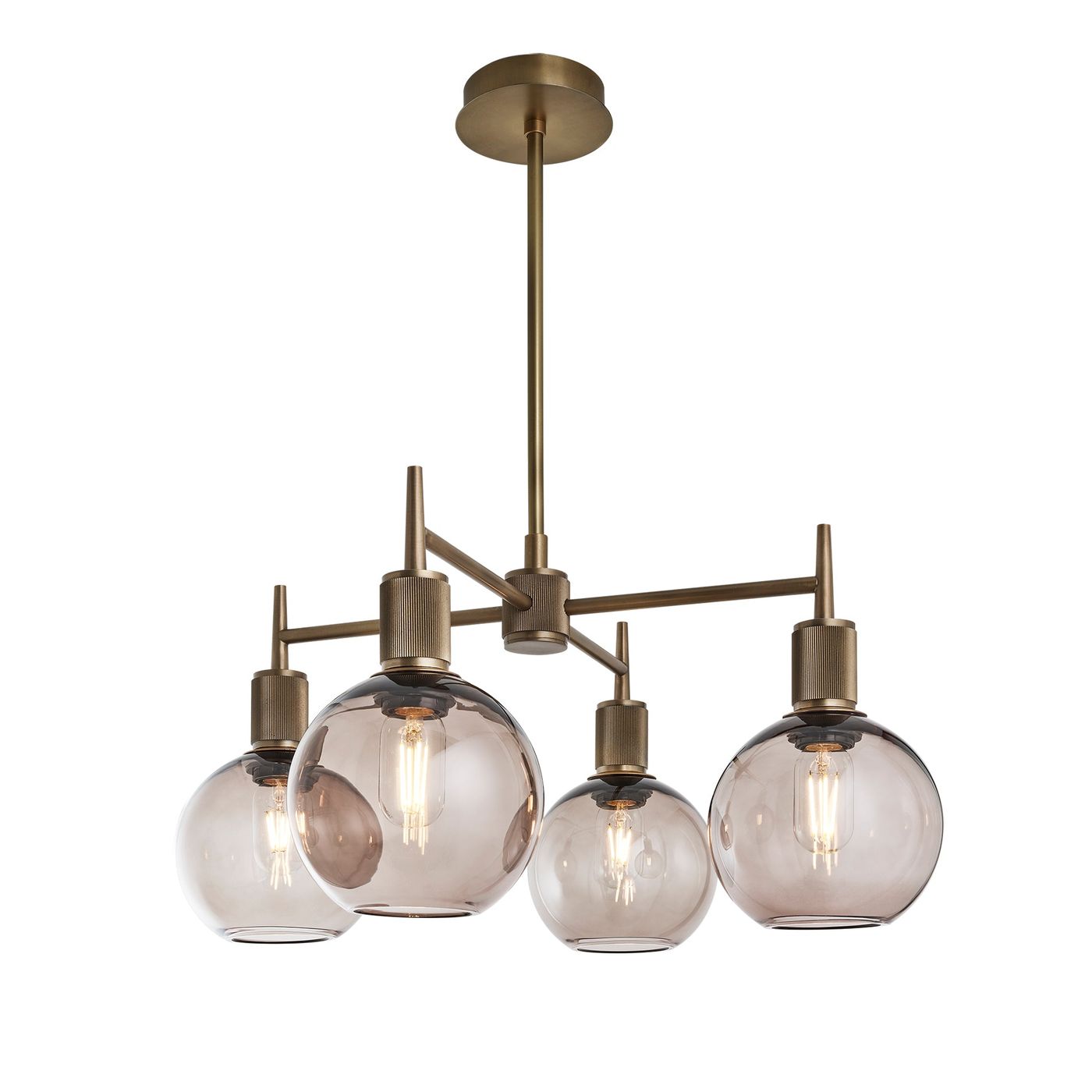 Henley Smoked Glass Globe 4 Arm Pendant Light in 7 inch Mocha Finish with Brass Holder