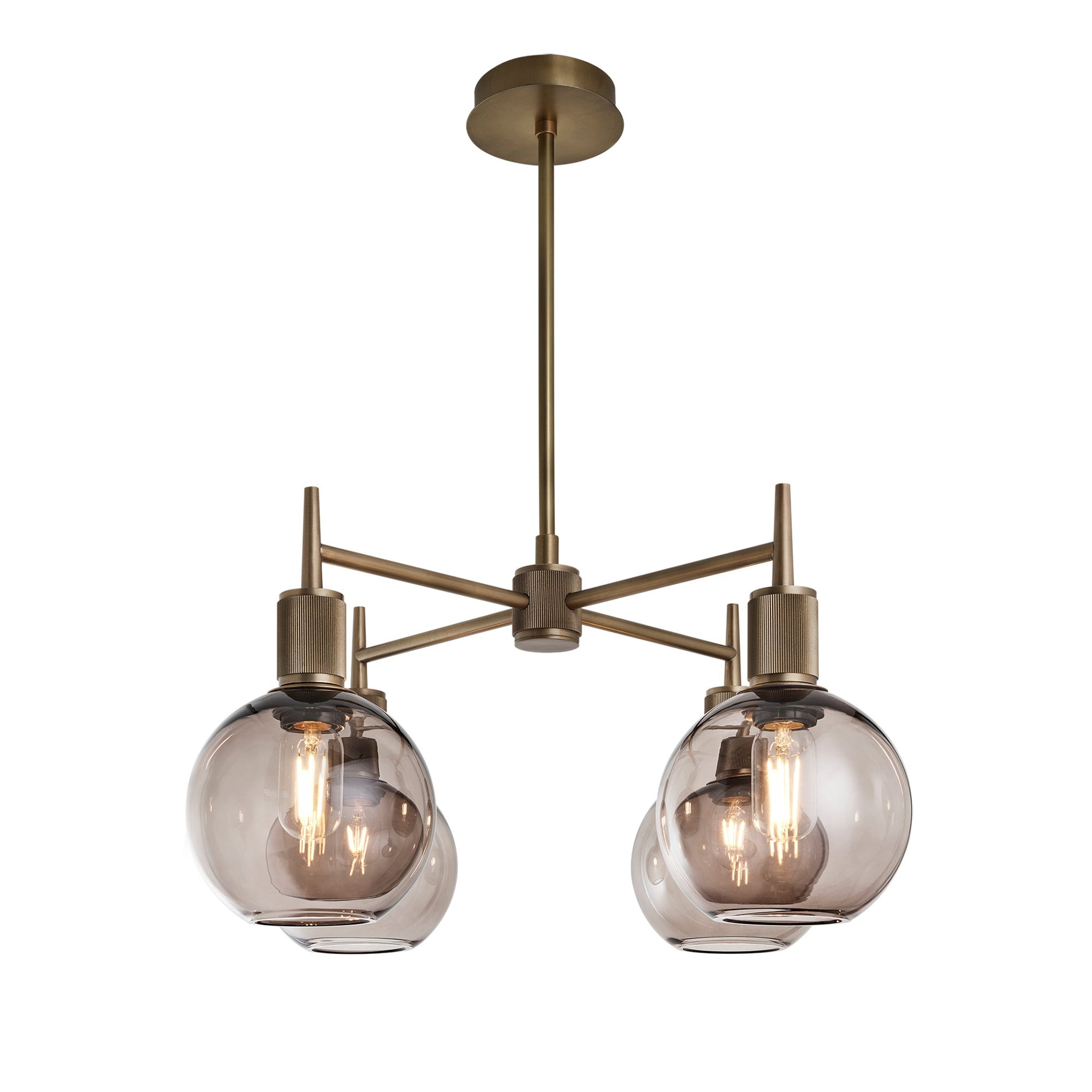 Henley Smoked Glass Globe 4 Arm Pendant Light in 7 inch Mocha Finish with Brass Holder