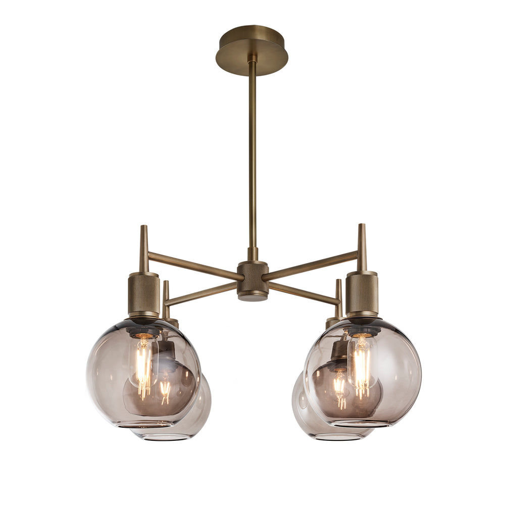 Henley Smoked Glass Globe 4 Arm Pendant Light in 7 inch Mocha Finish with Brass Holder