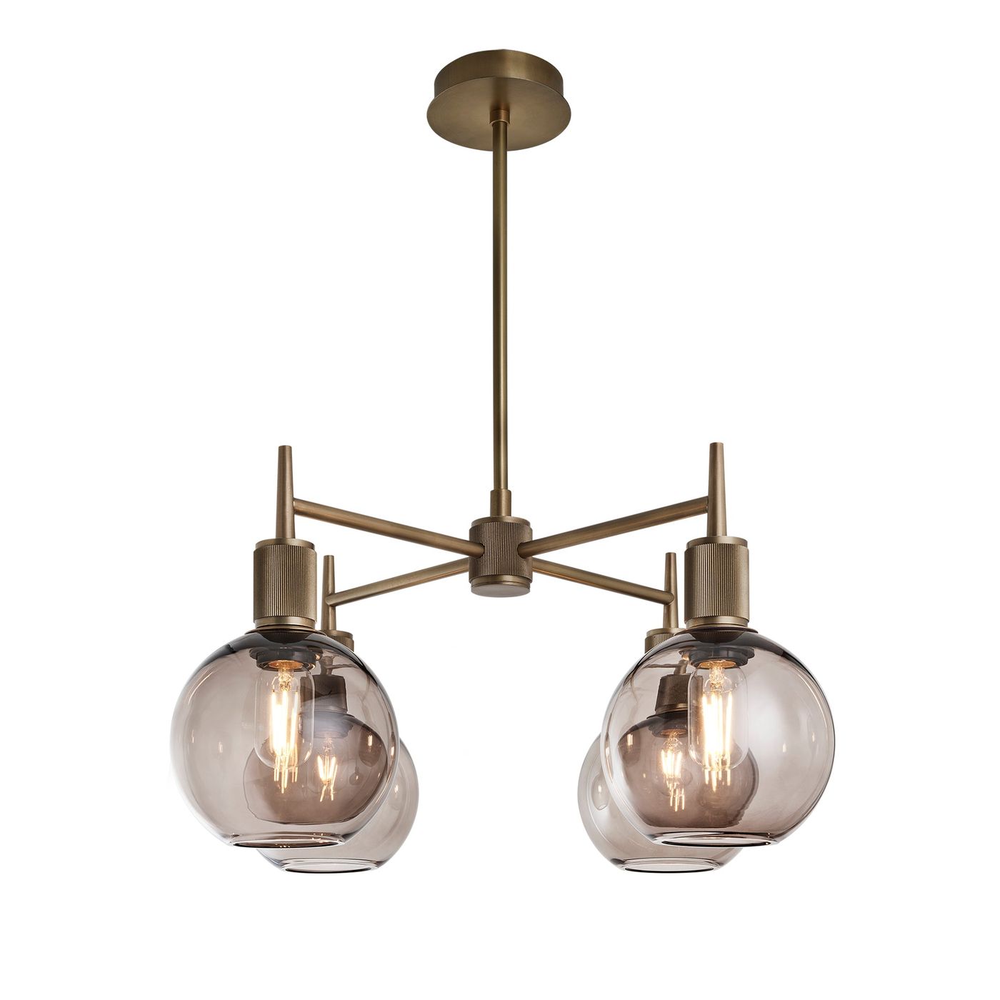 Henley Smoked Glass Globe 4 Arm Pendant Light in 7 inch Mocha Finish with Brass Holder