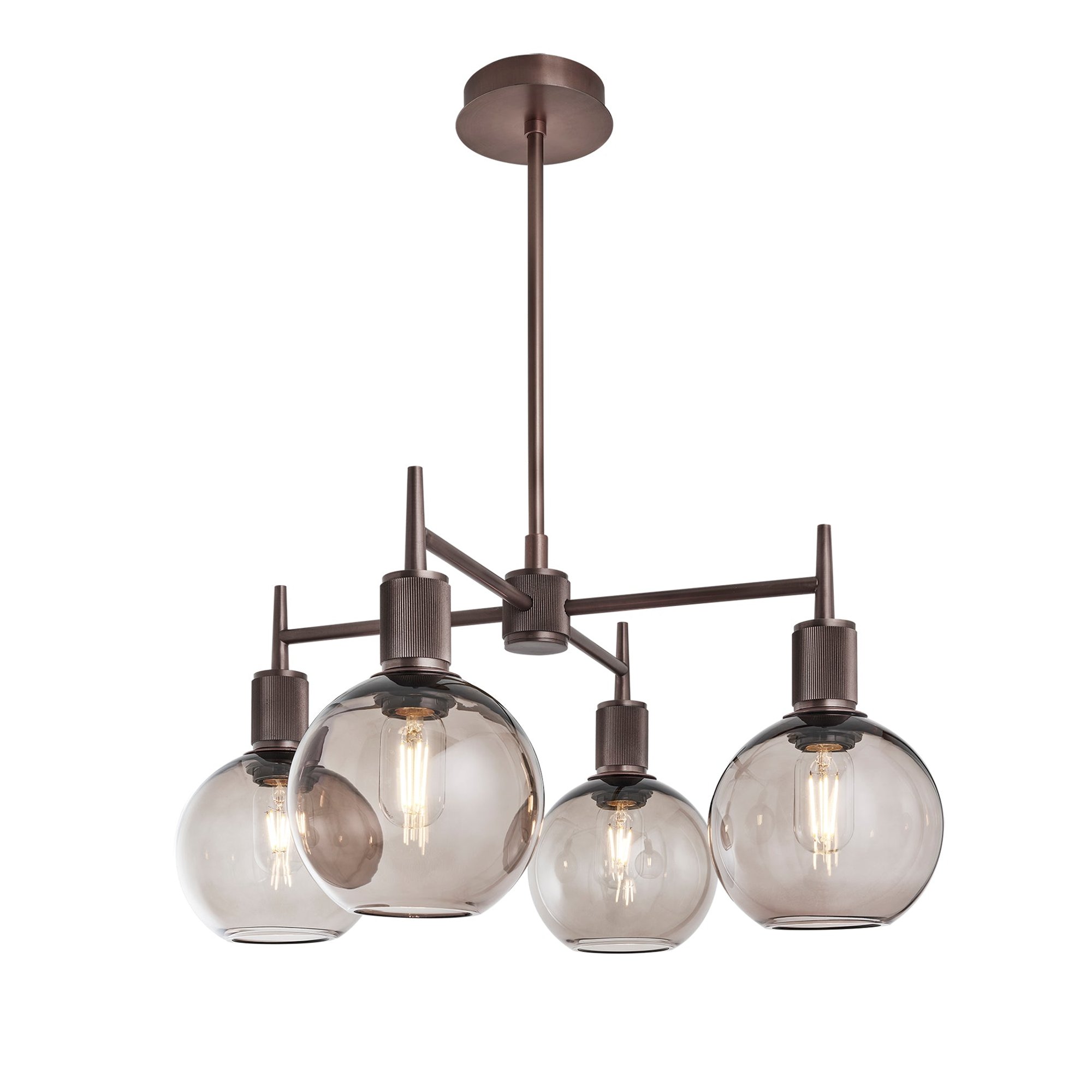 Henley Smoked Glass Globe 4 Arm Pendant Light in 7 inch Mocha Finish with Bronze Holder