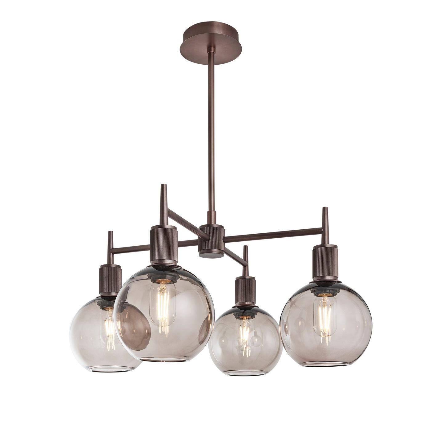 Henley Smoked Glass Globe 4 Arm Pendant Light in 7 inch Mocha Finish with Bronze Holder