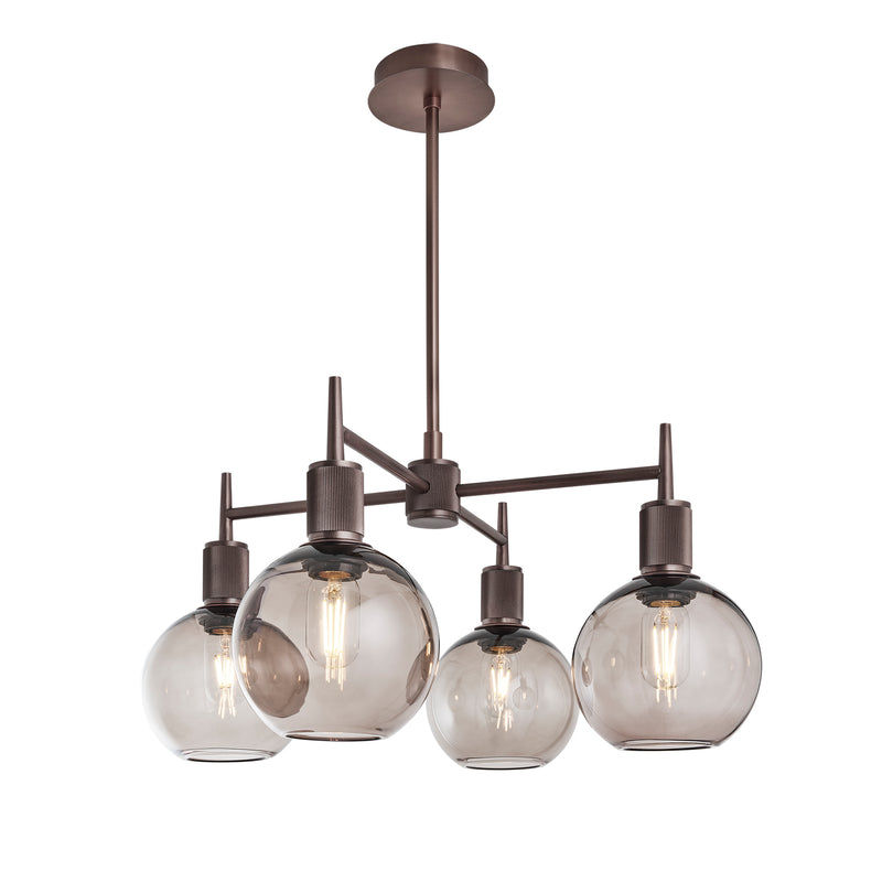 Henley Smoked Glass Globe 4 Arm Pendant Light in 7 inch Mocha Finish with Bronze Holder